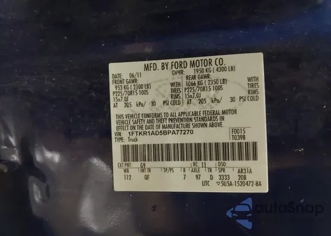 2011 Ford Ranger Xl z USA, uszkodzony, nr VIN 1FTKR1AD5BPA77270